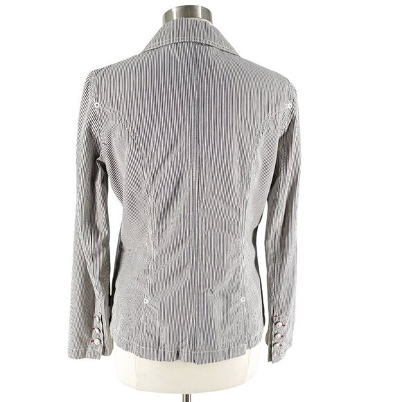 Saint James Women's Blue White Ticking Stripe Three Button Cotton Blazer US 10 - Picture 2 of 13